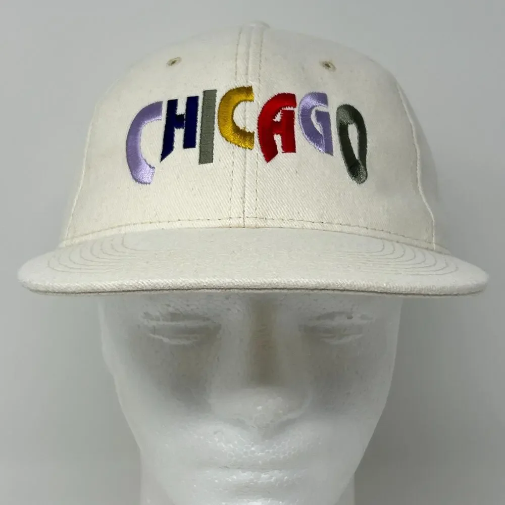 Vintage 90s Chicago Hat Baseball Cap Ivory Travel Tourist Tourism Snapback Kudzu